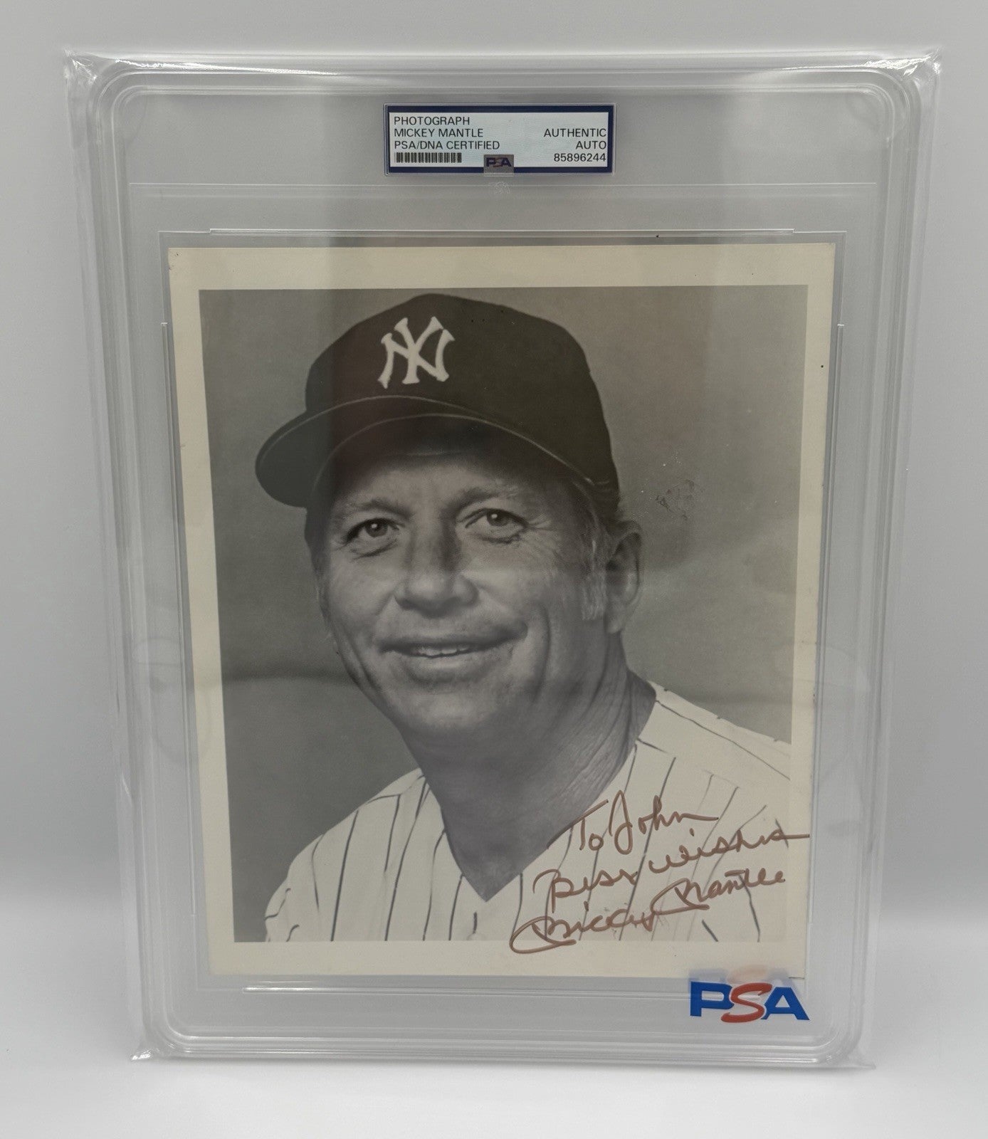 MICKEY MANTLE AUTOGRAPHED 8x10 Photo PSA/DNA SLABBED Photo Rare “TO JOHN”
