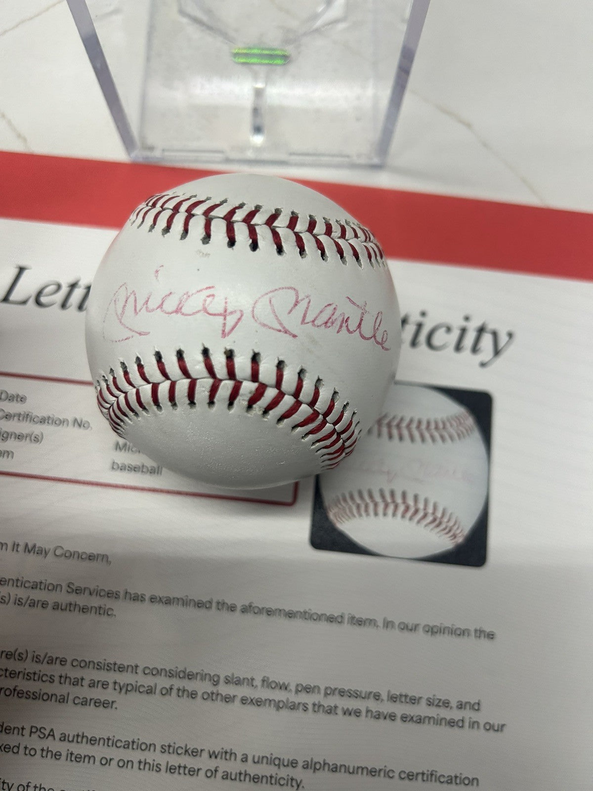 Mickey Mantle Autographed Rangers Baseball Rare Red Ink PSA LOA