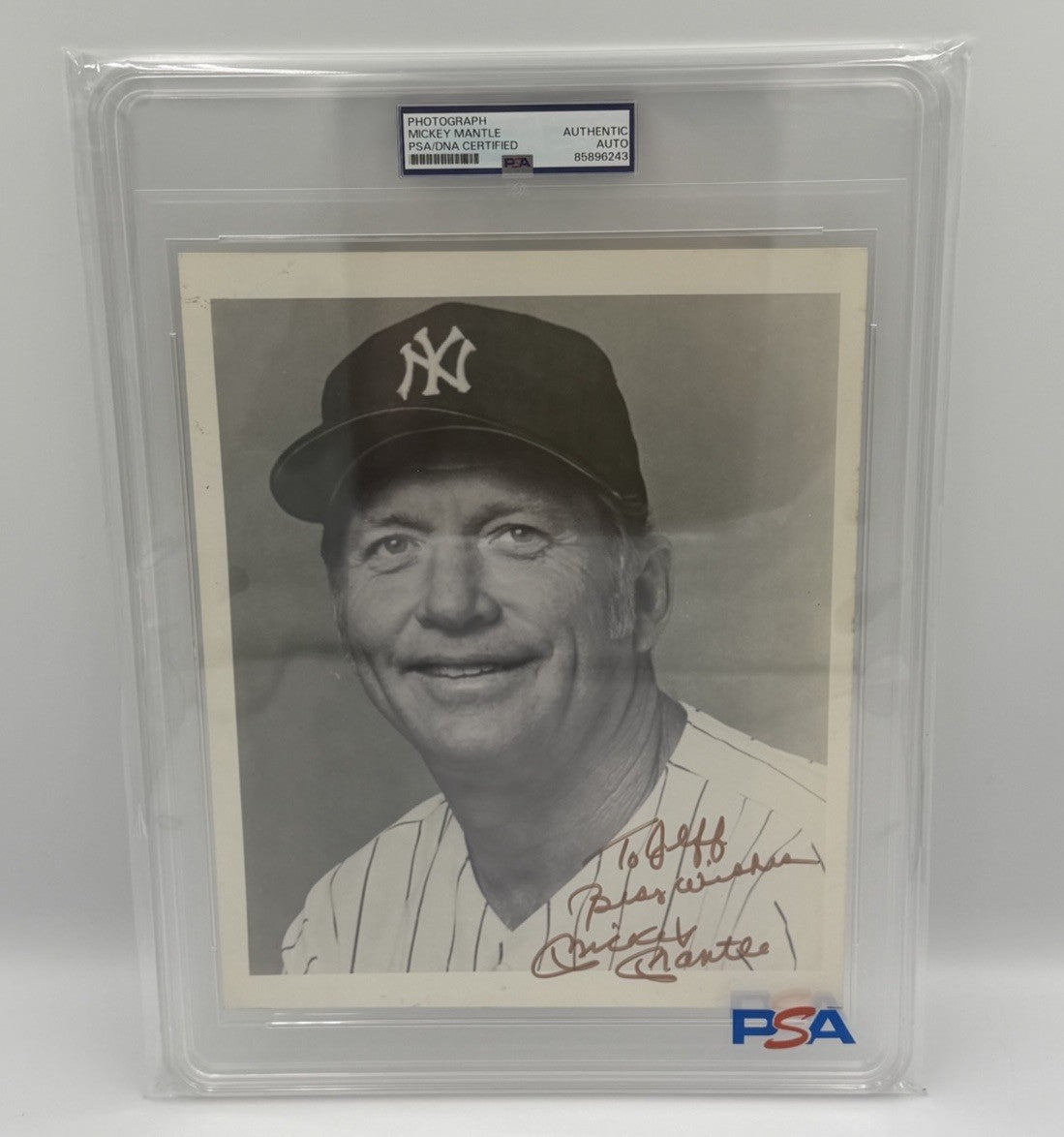 MICKEY MANTLE AUTOGRAPHED 8x10 Photo PSA/DNA SLABBED Photo Rare “TO JEFF”