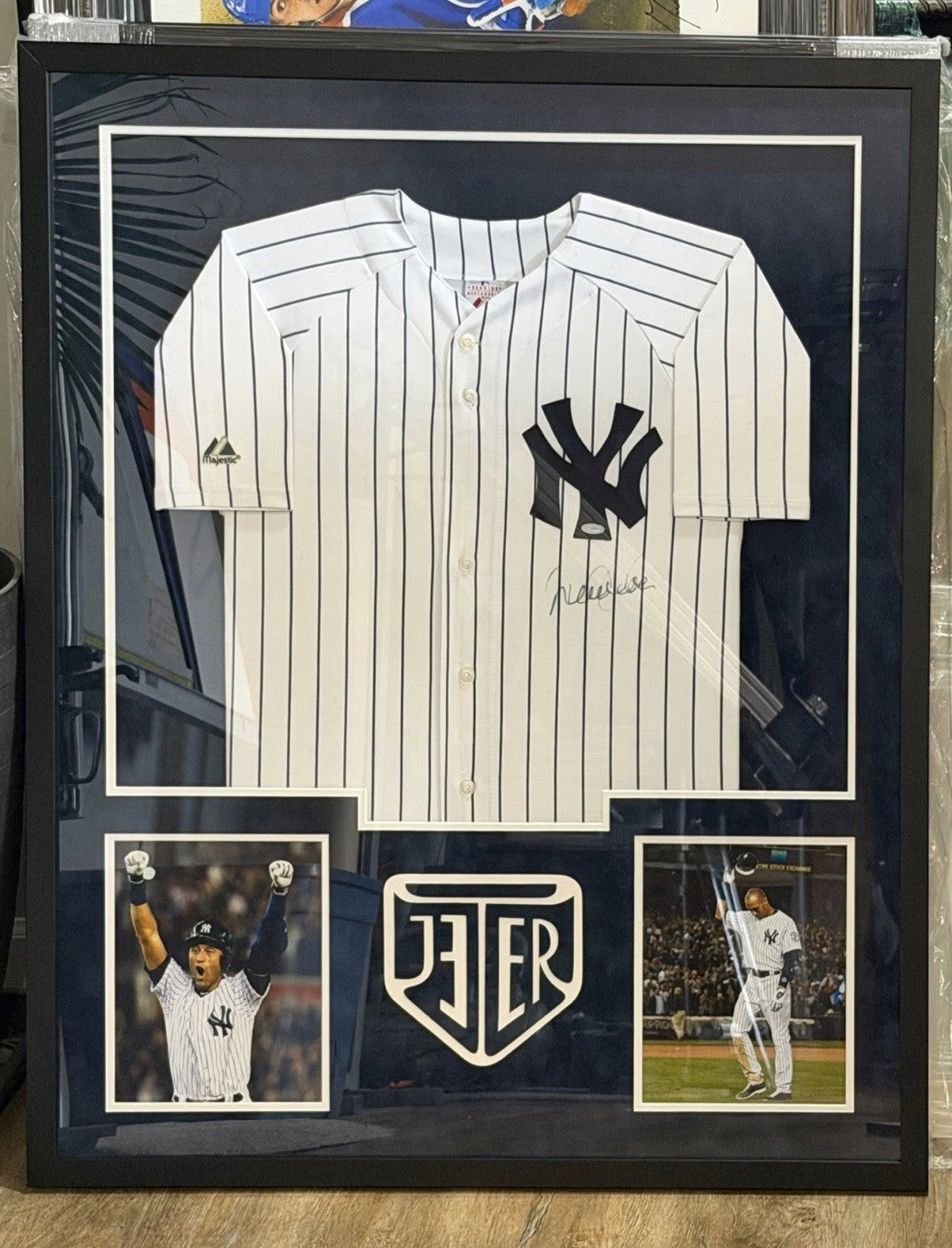 Derek Jeter Signed New York Yankees Framed Jersey Steiner Certified Autograph