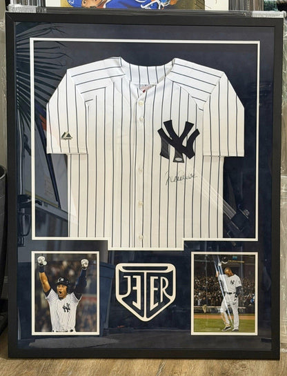 Derek Jeter Signed New York Yankees Framed Jersey Steiner Certified Autograph