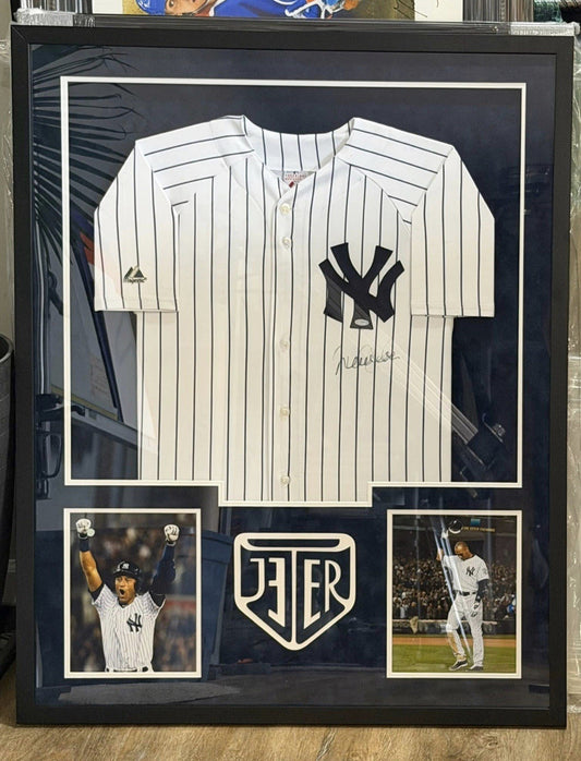 Derek Jeter Signed New York Yankees Framed Jersey Steiner Certified Autograph