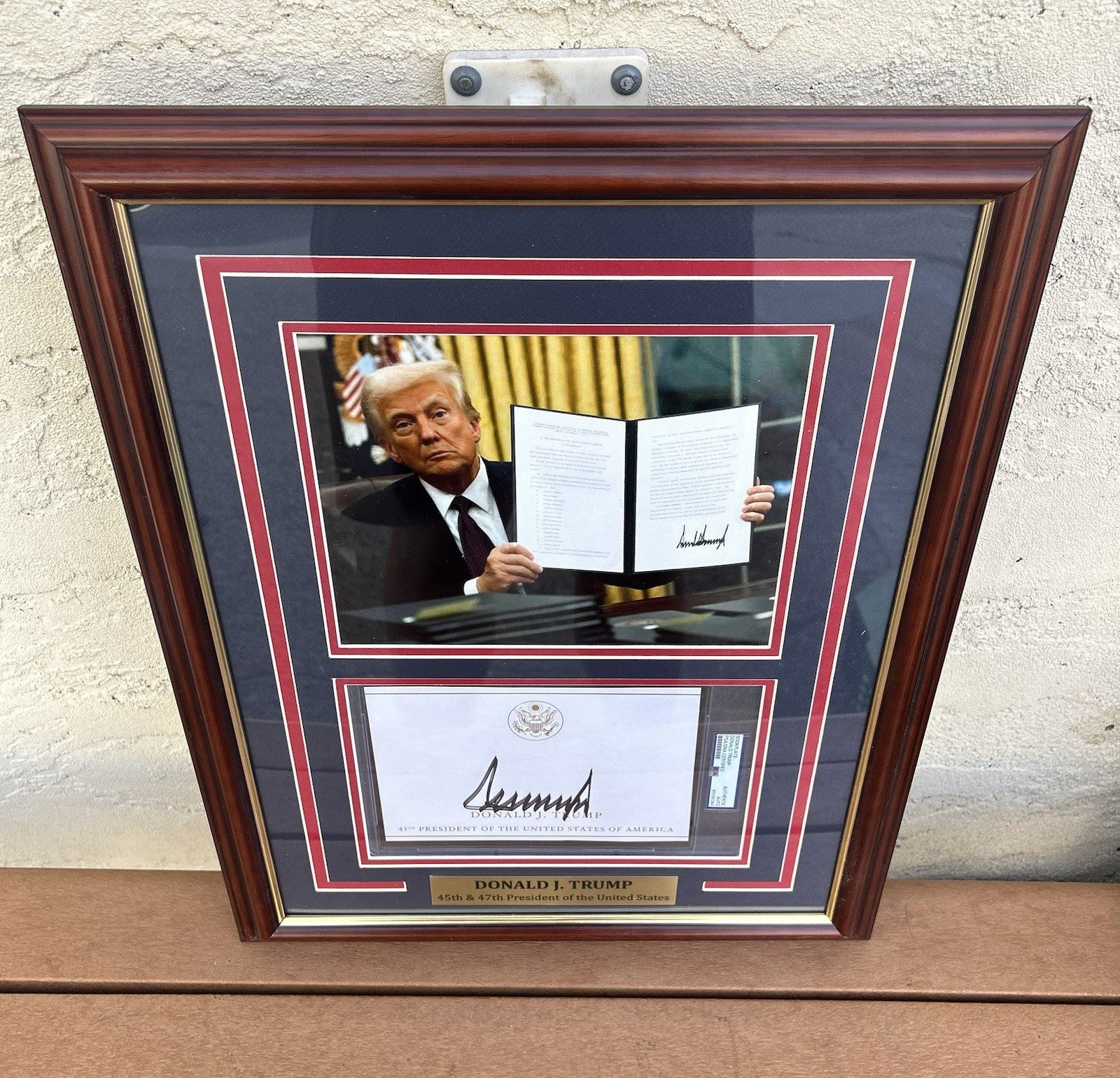 President Donald Trump Signed Autographed Framed Bookplate PSA Encapsulated