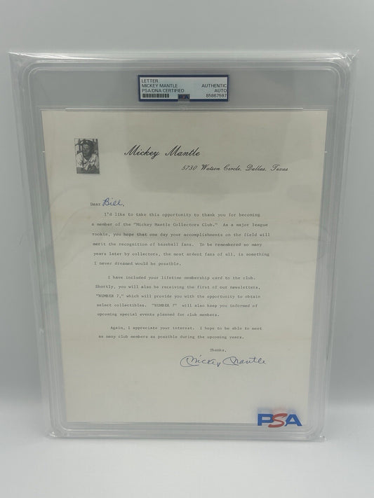 Mickey Mantle Collectors Club Signed Letter RARE PSA Encapsulated Autograph