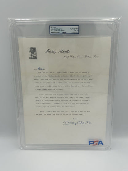 Mickey Mantle Collectors Club Signed Letter RARE PSA Encapsulated Autograph