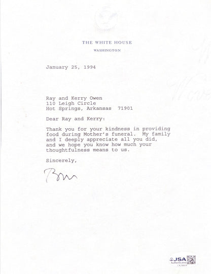 WILLIAM J. "BILL" CLINTON - TYPED LETTER SIGNED 01/25/1994 JSA COA
