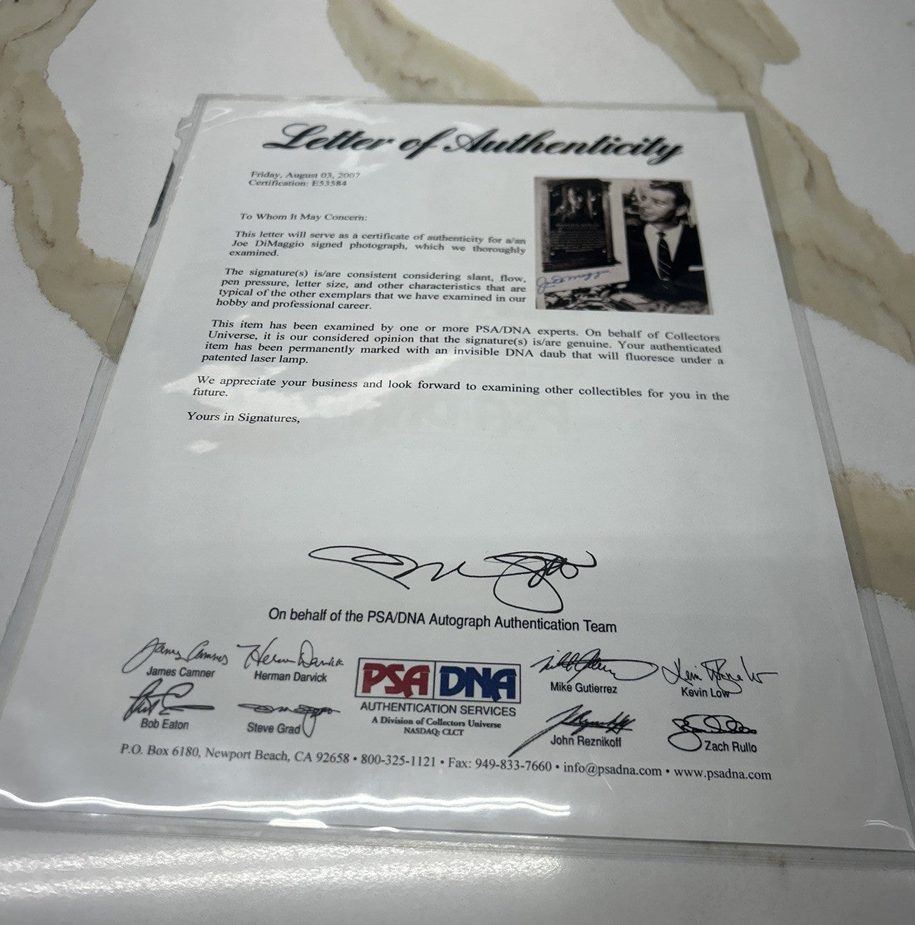 Joe DiMaggio Autographed New York Yankees Framed 8x10 Photo Signed PSA LOA
