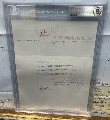 August Busch Jr  St. Louis Cardinals Signed Letter Beckett Certified Rare