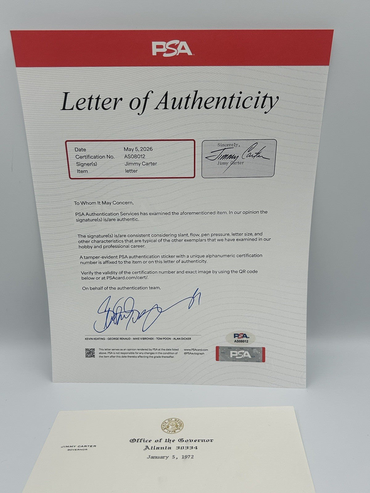 President Jimmy Carter Signed Letter To General Emílio Garrastazu Médici PSA LOA