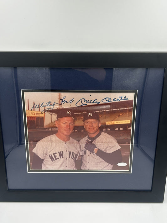 Mickey Mantle Whitey Ford HOF New York Yankees Signed Framed 8x10 Photo Steiner