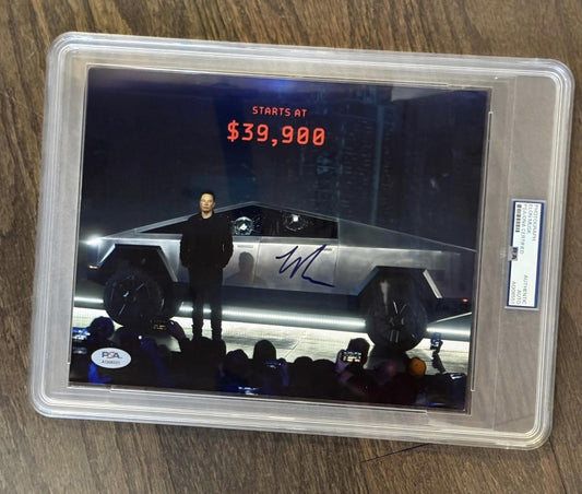 Elon Musk Autographed Tesla Cyber truck 8x10 Photo Auto PSA Encapsulated RARE