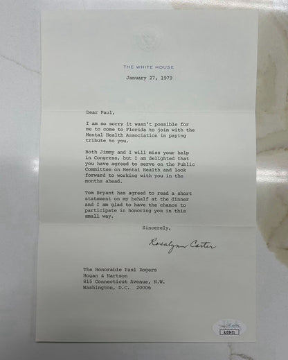 Rosalynn Carter Signed 1979 White House Letter Autographed FLOTUS W/ Envelope