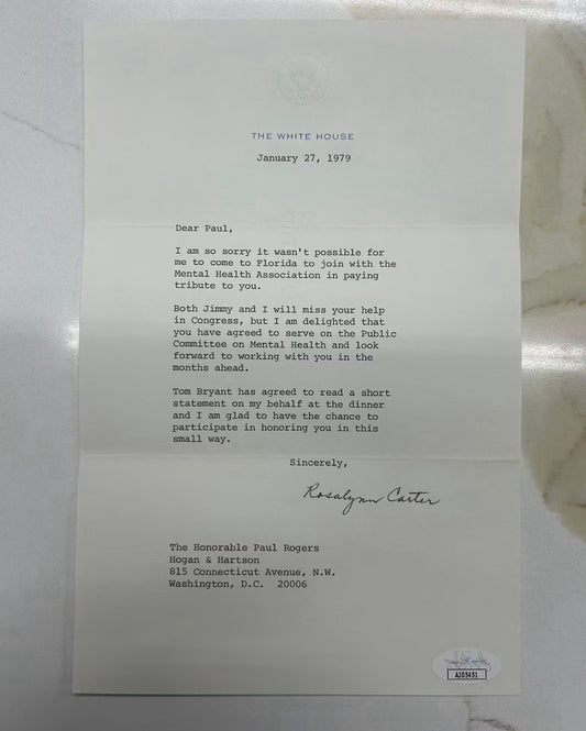 Rosalynn Carter Signed 1979 White House Letter Autographed FLOTUS W/ Envelope