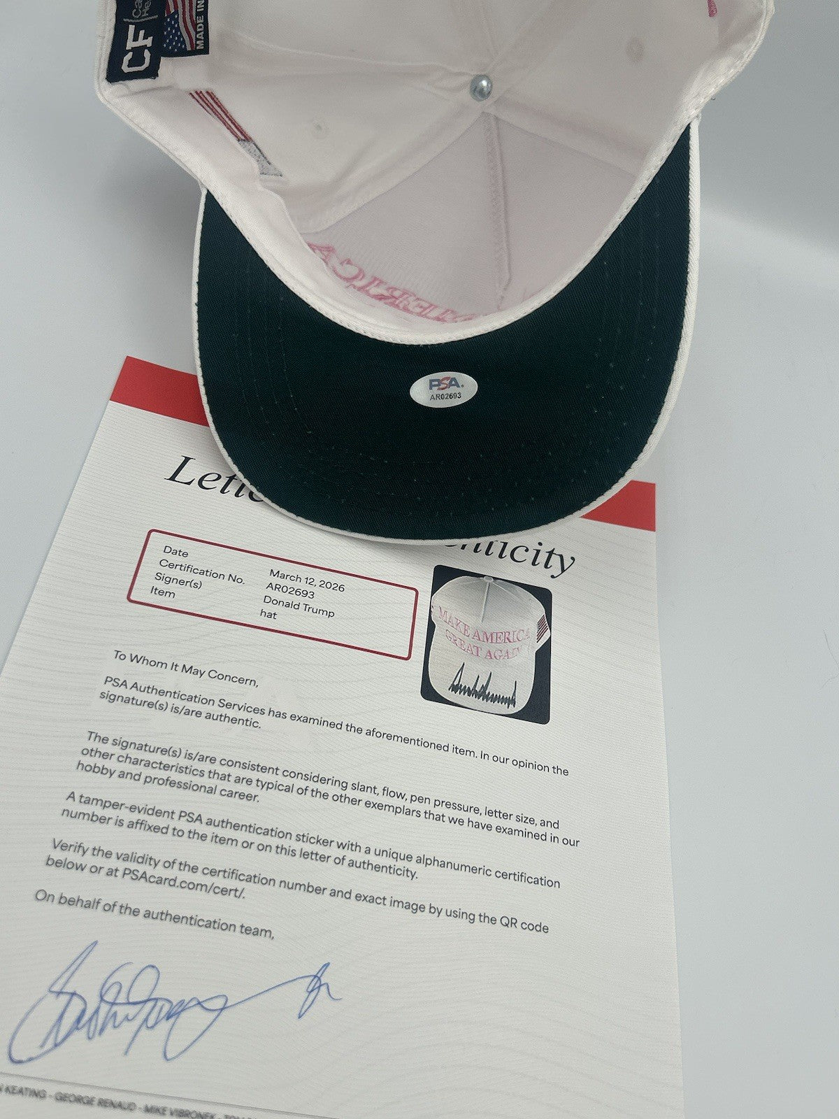 President Donald Trump Autographed Signature MAGA Hat PINK Rare Sign Hat PSA LOA