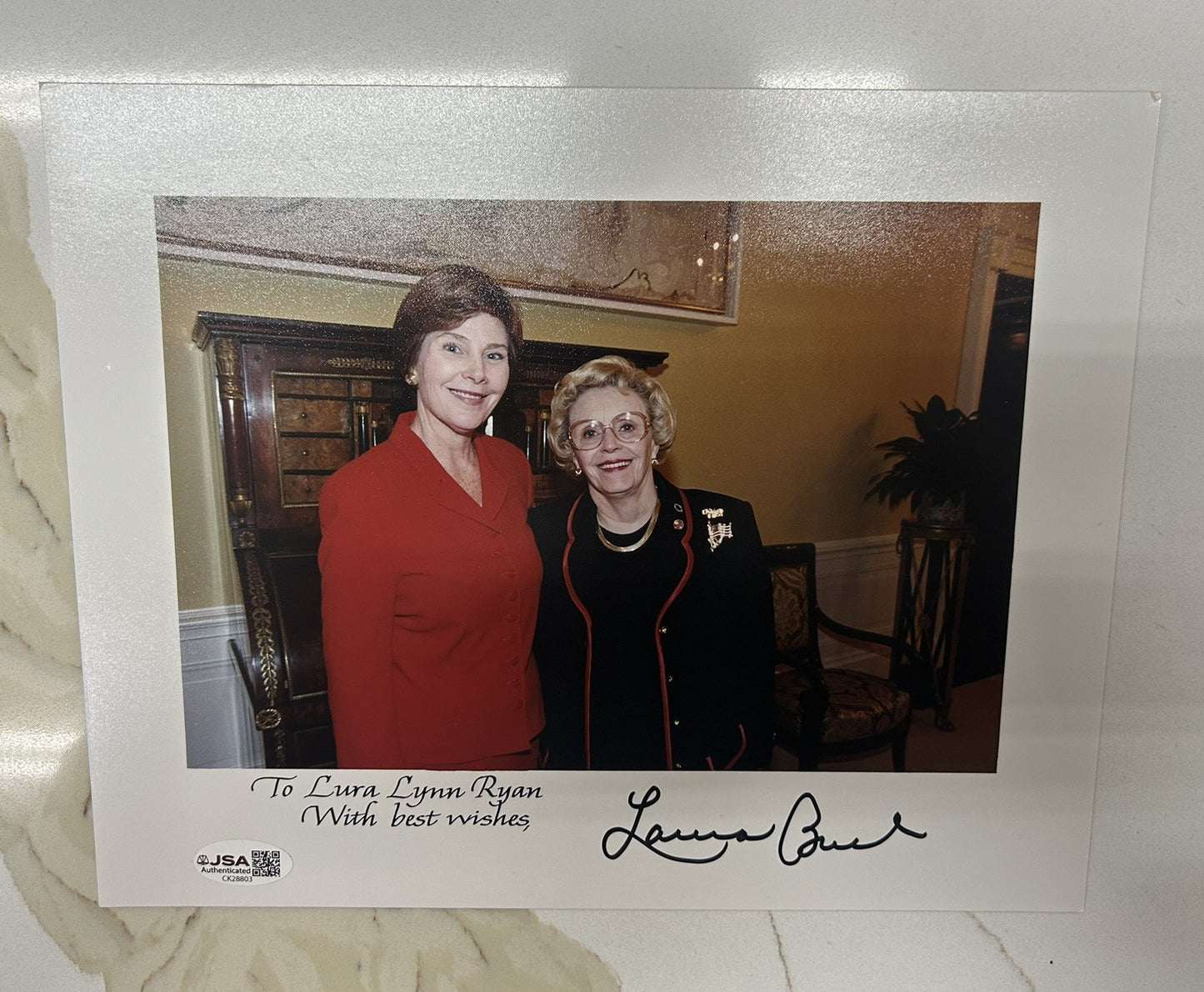 LAURA BUSH SIGNED 8"x10" Photo As FLOTUS to First Lady Of Illinois Rare JSA COA