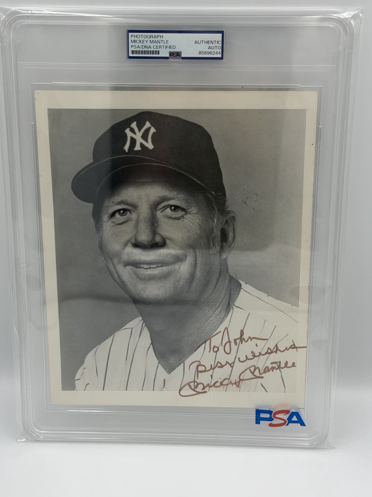 MICKEY MANTLE AUTOGRAPHED 8x10 Photo PSA/DNA SLABBED Photo Rare “TO JOHN”