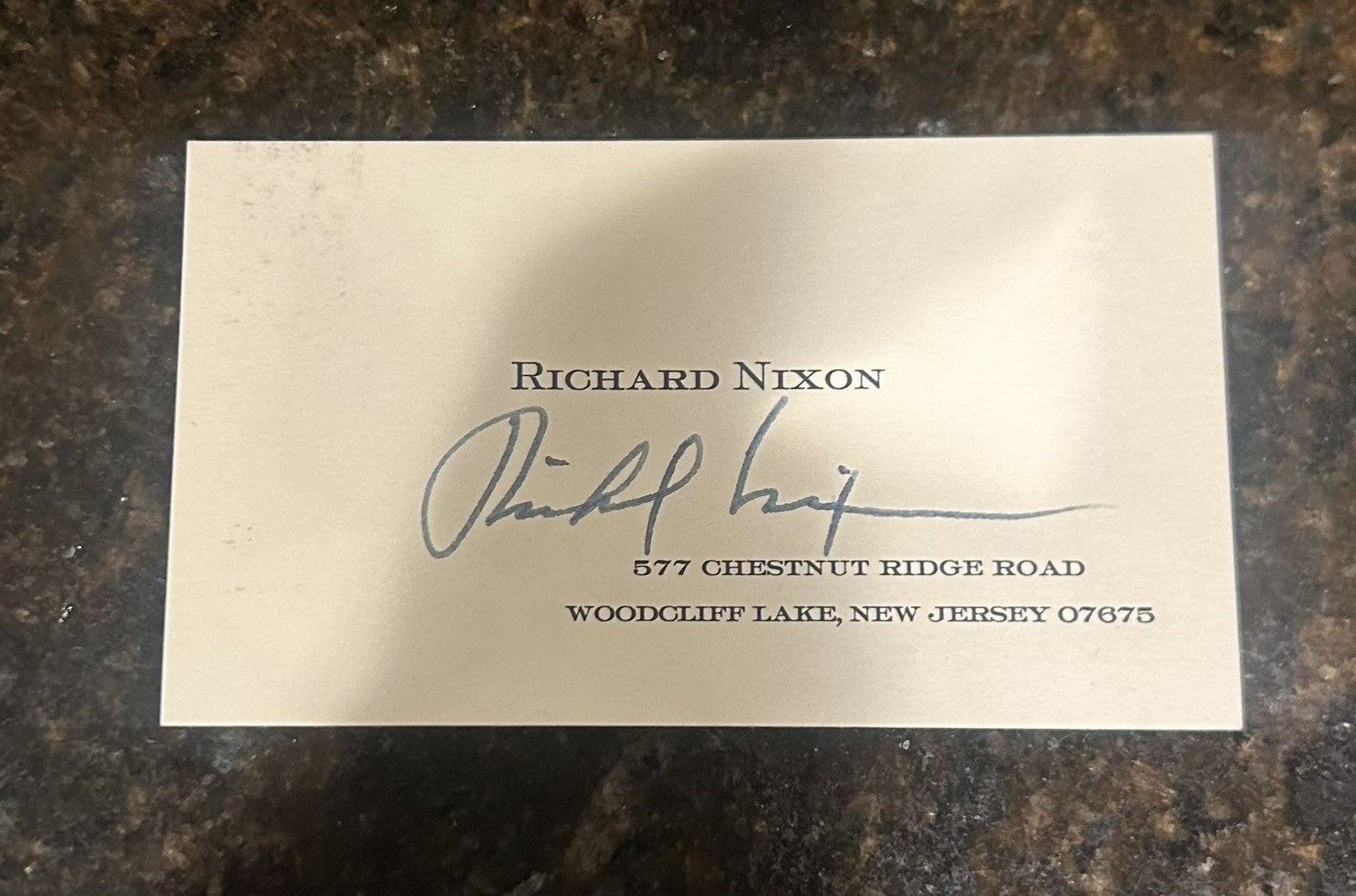 Richard Nixon Signed Business Card 37th President Rare Woodcliff Lake Office