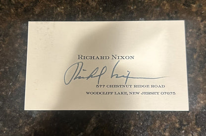 Richard Nixon Signed Business Card 37th President Rare Woodcliff Lake Office