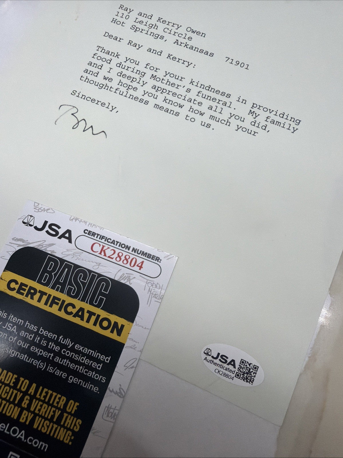 WILLIAM J. "BILL" CLINTON - TYPED LETTER SIGNED 01/25/1994 JSA COA