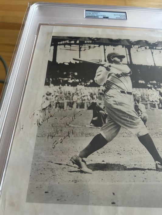 1947 Babe Ruth Signed Swinging Original Photograph PSA Encapsulated LOA