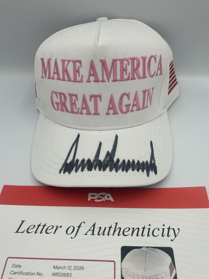 President Donald Trump Autographed Signature MAGA Hat PINK Rare Sign Hat PSA LOA