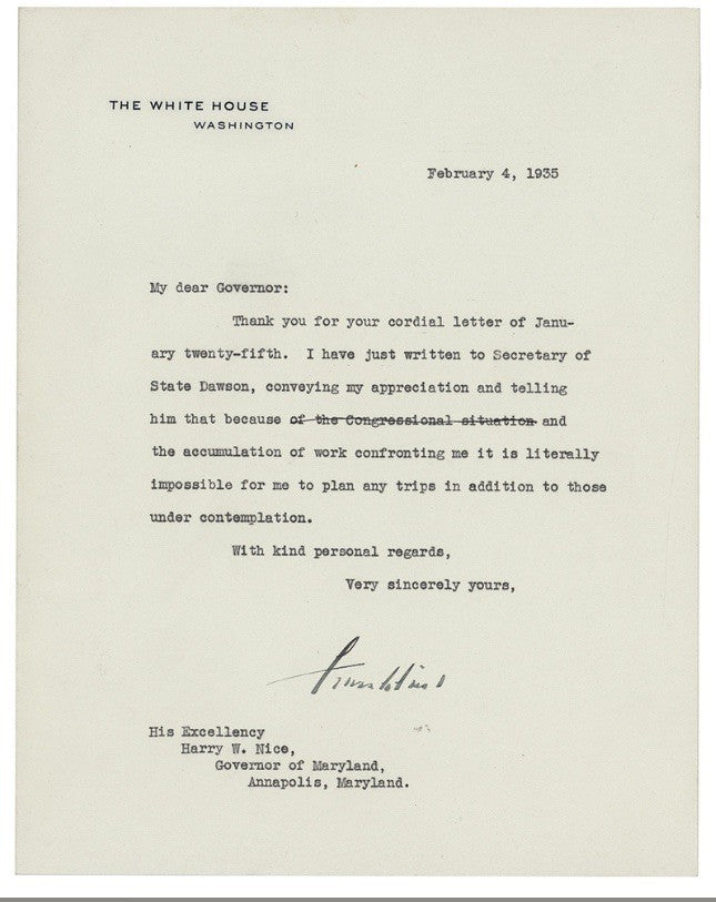 FRANKLIN D. ROOSEVELT - TYPED LETTER SIGNED 02/04/1935
