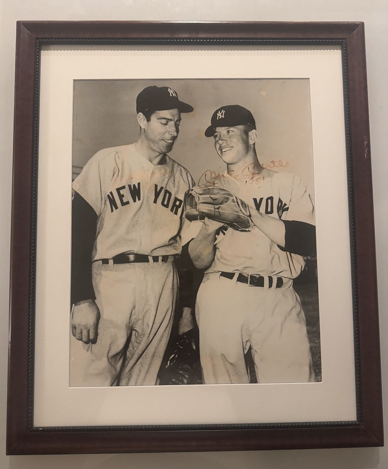 Mickey Mantle & Joe DiMaggio Signed Photo 16x20 Yankees Insc. "1951” PSA LOA