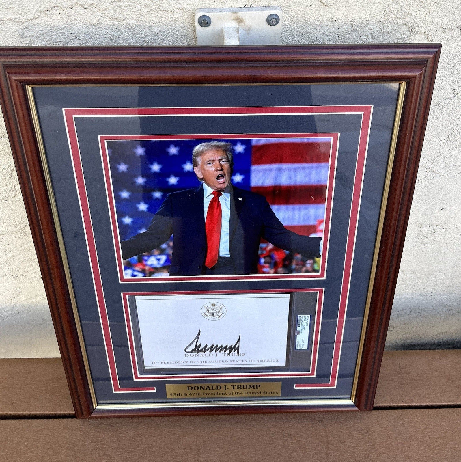 President Donald Trump Signed Autographed Framed Bookplate PSA Encapsulated