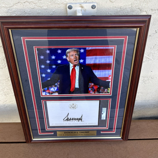 President Donald Trump Signed Autographed Framed Bookplate PSA Encapsulated