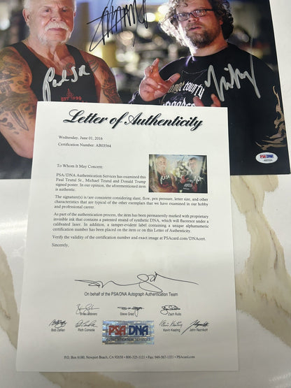 President Donald Trump + Paul Sr & Michael Teutul Signed 11x14 Photo PSA LOA OCC