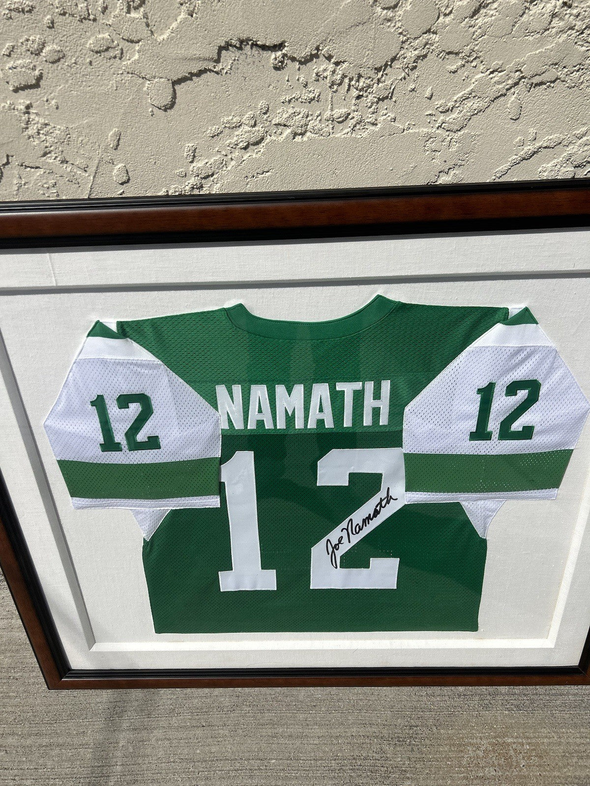 Joe Namath Autographed & Framed Green New York Jets Jersey Auto Beckett COA