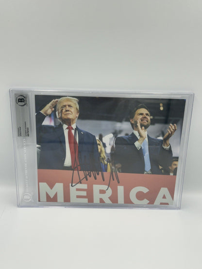PRESIDENT DONALD TRUMP SIGNED PHOTO 8X10 AUTOGRAPH JD VANCE BAS SLABBED RARE