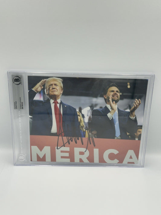 PRESIDENT DONALD TRUMP SIGNED PHOTO 8X10 AUTOGRAPH JD VANCE BAS SLABBED RARE