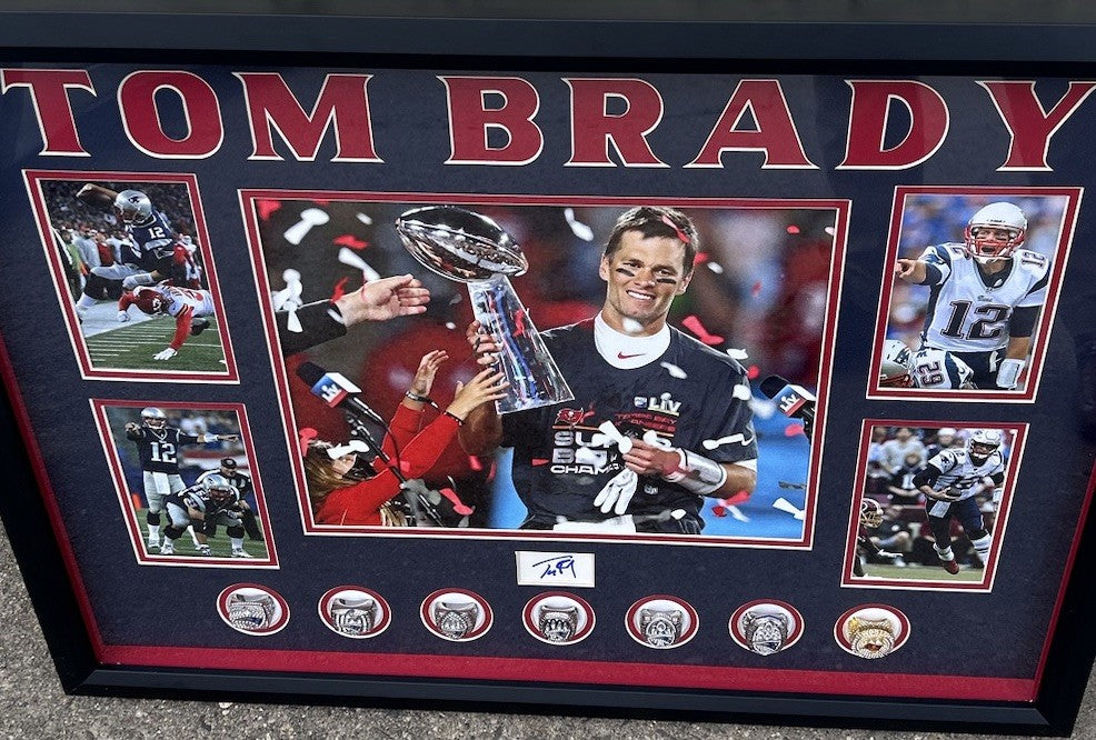 Tom Brady New England Patriots Cut Auto Photo Collage Framed JSA Letter 