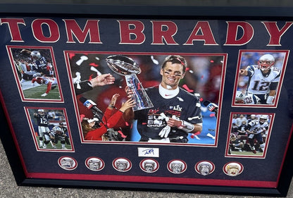 Tom Brady New England Patriots Cut Auto Photo Collage Framed JSA Letter 