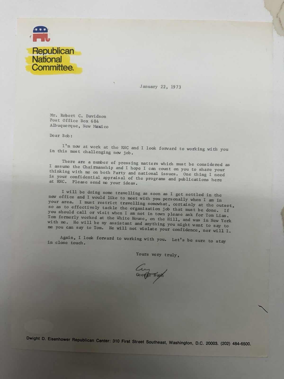 George HW Bush Rare RNC Chairman Signed Letter Early Signature Authentic Auto