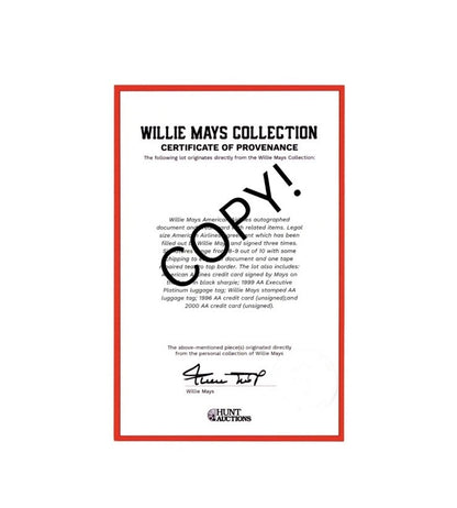 Willie Mays  Personally Owned Credit Card American Airlines Rare COA