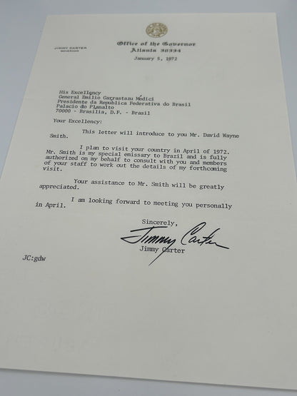 President Jimmy Carter Signed Letter To General Emílio Garrastazu Médici PSA LOA
