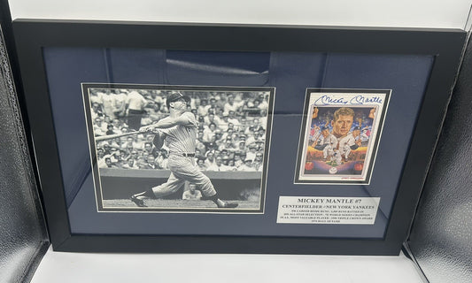 Mickey Mantle HOF New York Yankees Signed Custom Framed Postcard Rare Autograph