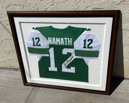 Joe Namath Autographed & Framed Green New York Jets Jersey Auto Beckett COA