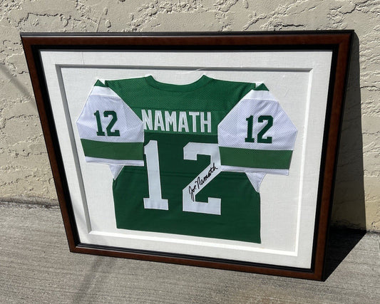 Joe Namath Autographed & Framed Green New York Jets Jersey Auto Beckett COA