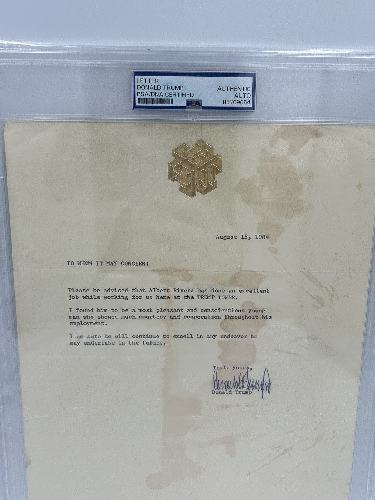 President Donald Trump Signed 1984 Letter of Recommendation Trump Organization