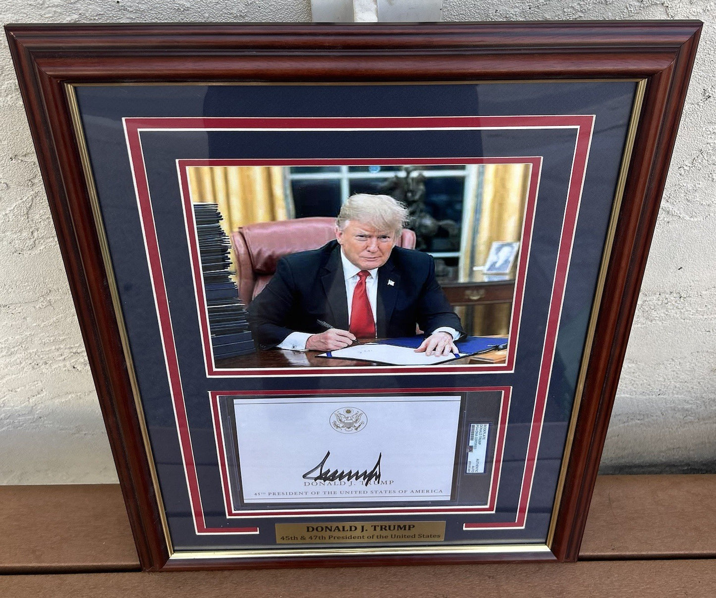 President Donald Trump Signed Autographed Framed Bookplate PSA Encapsulated