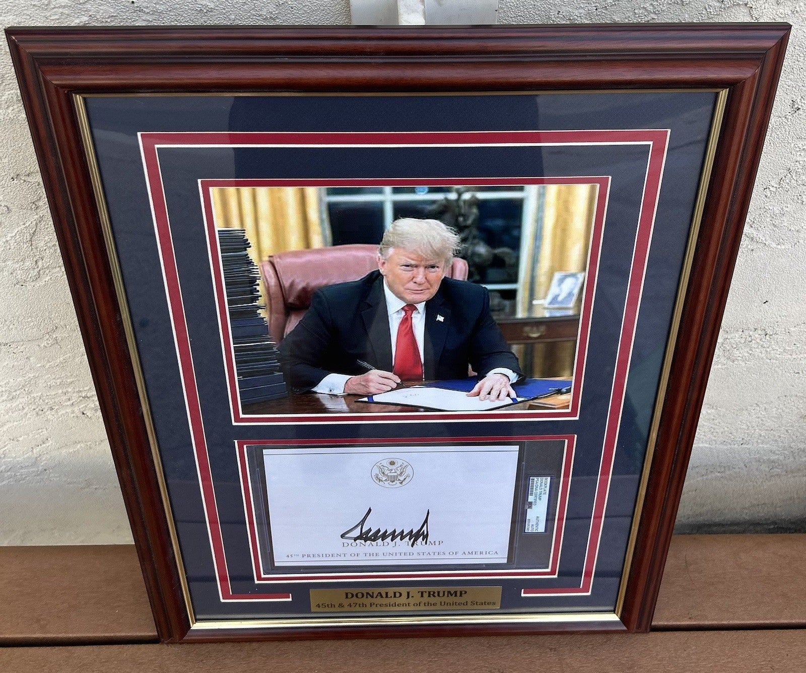 President Donald Trump Signed Autographed Framed Bookplate PSA Encapsulated