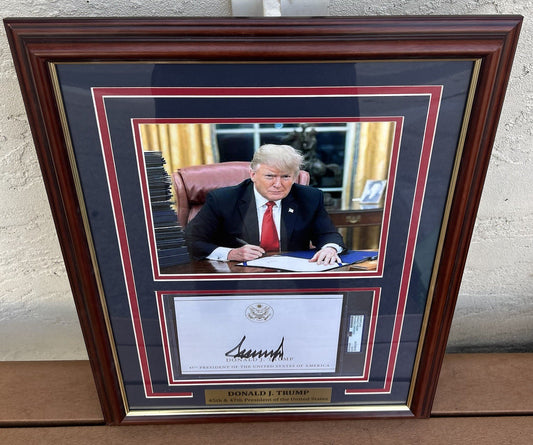 President Donald Trump Signed Autographed Framed Bookplate PSA Encapsulated