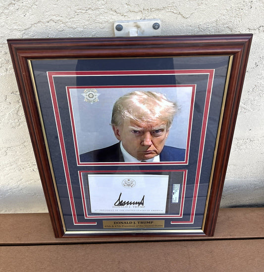 President Donald Trump Signed Autographed Framed Bookplate PSA Encapsulated