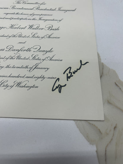 GEORGE BUSH Signed Inauguration 1989 Dan Quayle VP + President Autographed
