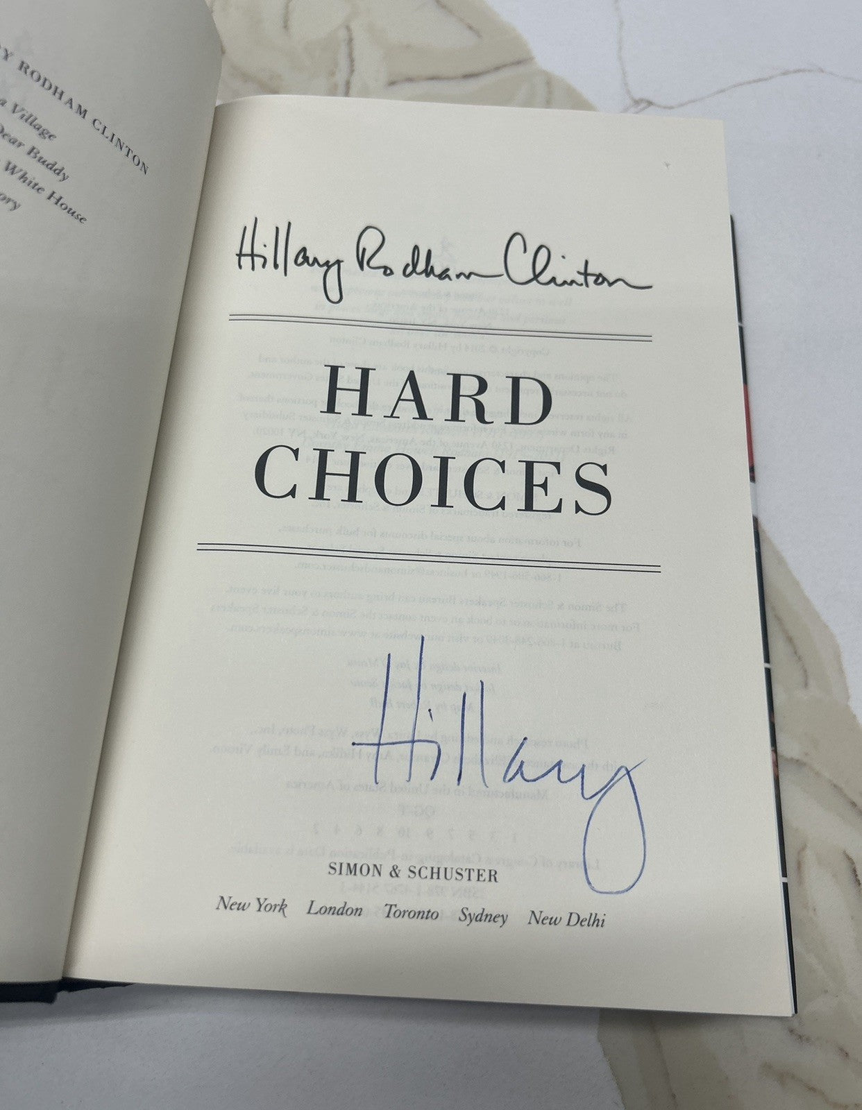 Hard Choices Signed Autographed Book Copy Rare Signature First Lady