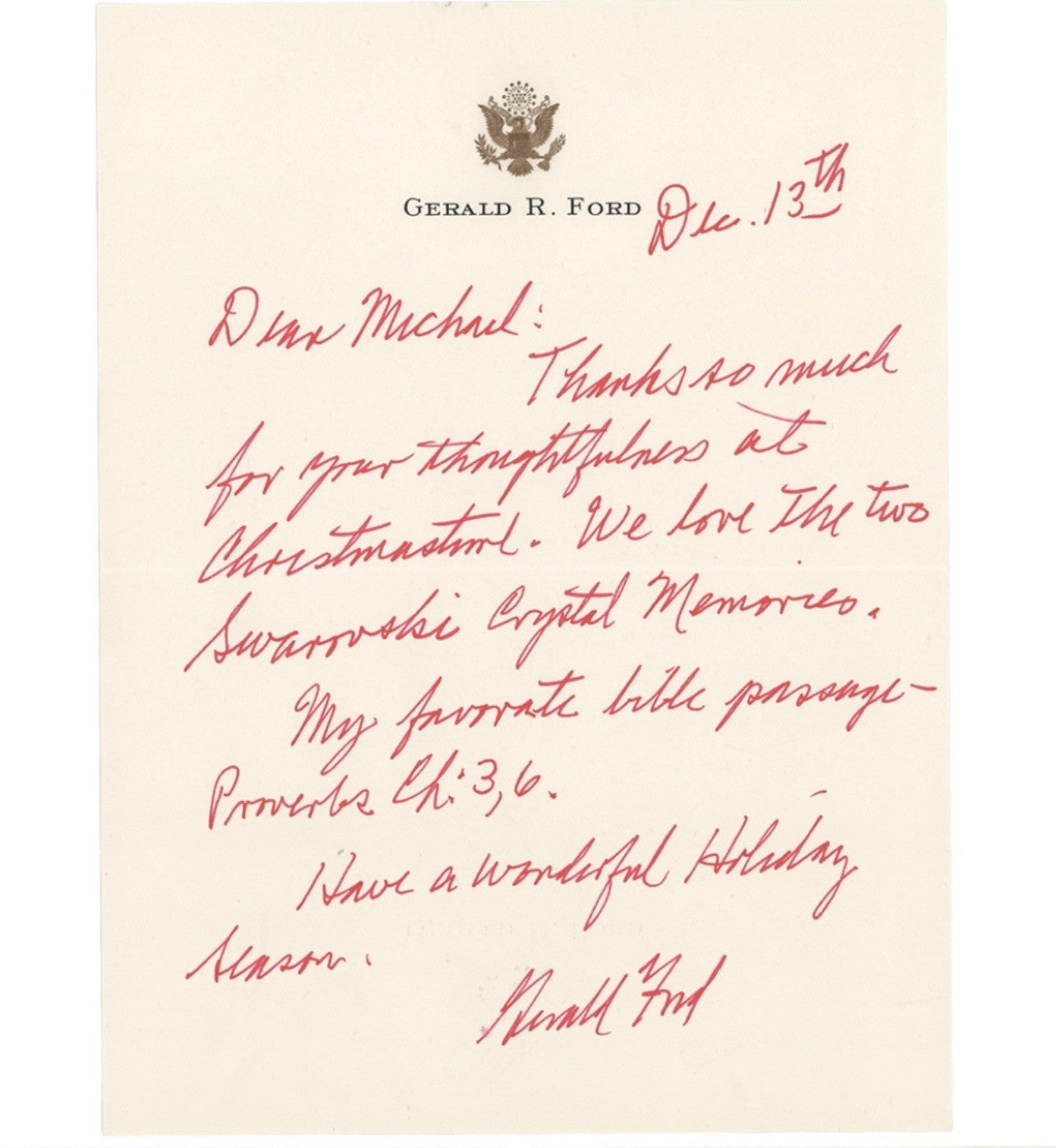 Gerald Ford Handwritten Autograph Letter Signed Favorite Bible Verse