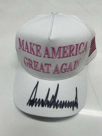 President Donald Trump Autographed Signature MAGA Hat PINK Rare Signed Hat